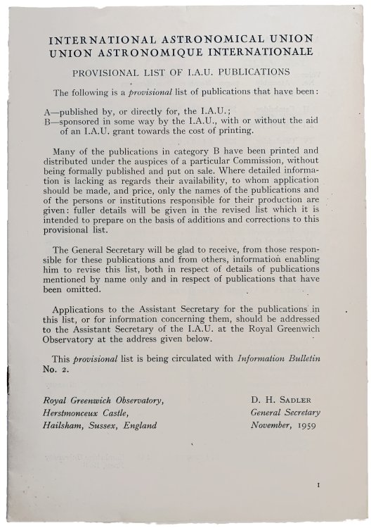 Image for Provisional List of I.A.U. Publications. Provisional List of I.A.U. Publications.