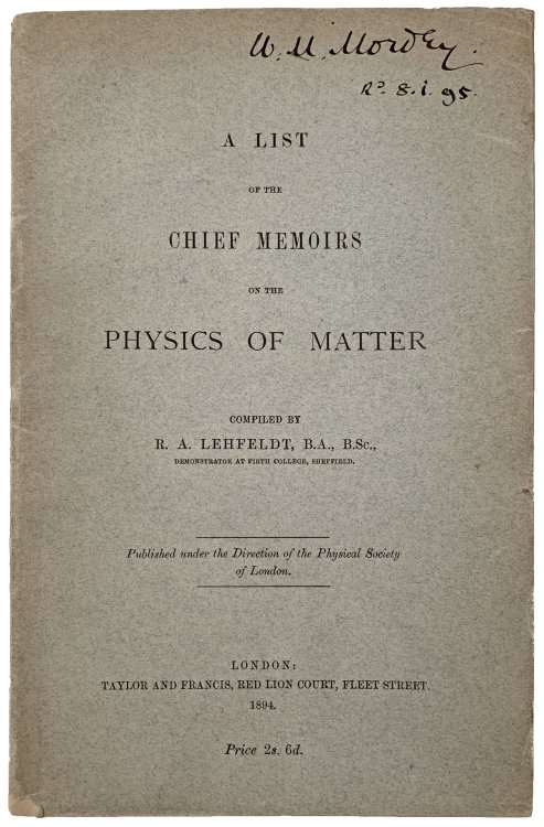 Image for A List of the Chief Memoirs on the Physics of Matter. A List of the Chief Memoirs on the Physics of Matter.