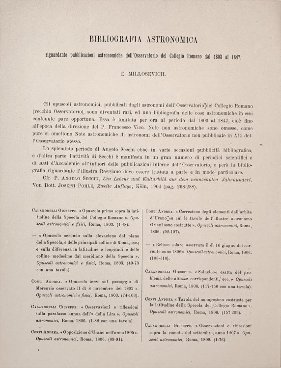 Image for Bibliografia Astronomica: Riguardante Pubblicazioni Astronomiche dell'Osservatorio del Collegio Roman dal 1803 al 1847. Bibliografia Astronomica: Riguardante Pubblicazioni Astronomiche dell'Osservatorio del Collegio Roman dal 1803 al 1847.