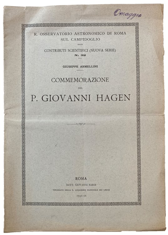 Image for Commemorazione del P. Giovanni Hagen. Commemorazione del P. Giovanni Hagen.