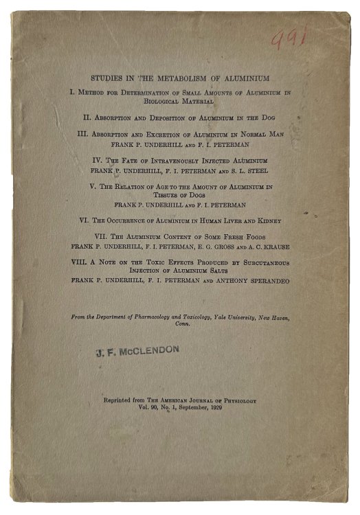 Image for Studies in the Metabolism of Aluminium. I. Method for determination of small amounts of aluminium in biological material. II. Absorption and deposition of aluminium in the dog. III. Absorption and excretion of aluminium in normal man. IV. The fate of intravenously injected aluminium. V. The relation Studies in the Metabolism of Aluminium. I. Method for determination of small amounts of aluminium in biological material. II. Absorption and deposition of aluminium in the dog. III. Absorption and excretion of aluminium in normal man. IV. The fate of intravenously injected aluminium. V. The relation