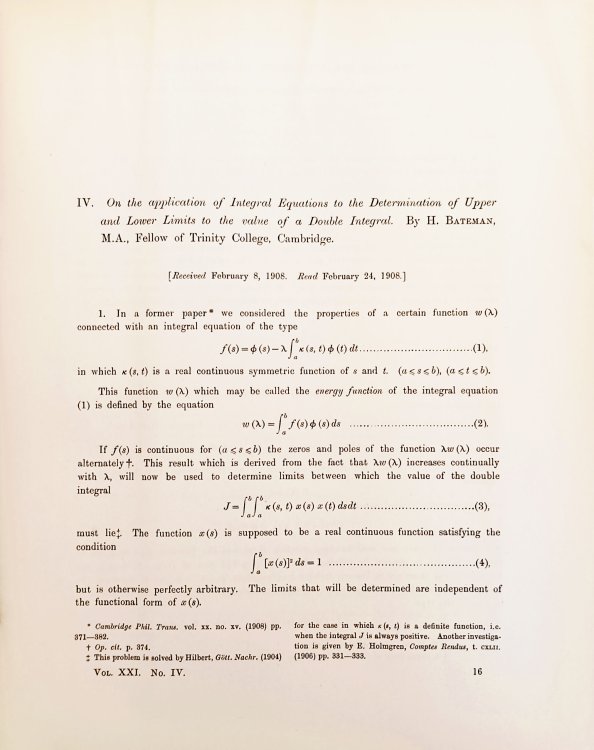 Image for On the application of integral equations to the determination of upper and lower limits to the value of a double integral. with: The solution of linear differential equations by means of definite integrals. with: The determination of solutions of the equation of wave motion involving an arbitrary fu On the application of integral equations to the determination of upper and lower limits to the value of a double integral. with: The solution of linear differential equations by means of definite integrals. with: The determination of solutions of the equation of wave motion involving an arbitrary fu
