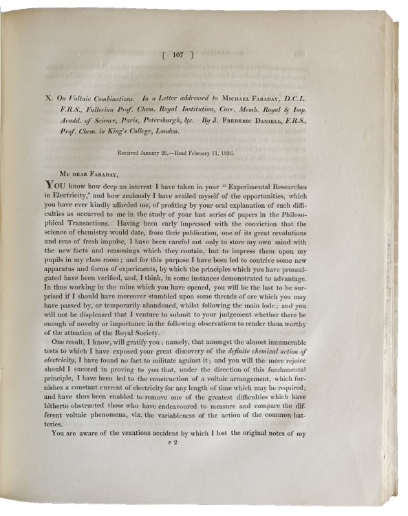 Image for On voltaic combinations. In a letter addressed to Michael Faraday. . . with: Additional observations on voltaic combinations. In a letter addressed to Michael Faraday. . . In: Philosophical Transactions of the Royal Society of London. For the year MDCCCXXXVI, Vol. 126, Part I. On voltaic combinations. In a letter addressed to Michael Faraday. . . with: Additional observations on voltaic combinations. In a letter addressed to Michael Faraday. . . In: Philosophical Transactions of the Royal Society of London. For the year MDCCCXXXVI, Vol. 126, Part I.