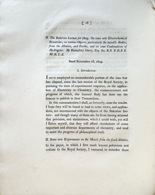 Image for The Bakerian Lecture for 1809. On some new electrochemical researches, on various objects, particularly the metallic bodies, from the alkalies, and earths, and on some combinations of hydrogene. In: Philosophical Transactions of the Royal Society of London for the year MDCCCX, Part I. The Bakerian Lecture for 1809. On some new electrochemical researches, on various objects, particularly the metallic bodies, from the alkalies, and earths, and on some combinations of hydrogene. In: Philosophical Transactions of the Royal Society of London for the year MDCCCX, Part I.