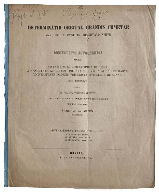 Image for Determinatio orbitae grandis cometae anni 1858 e cunctis observationibus. Dissertatio astronomica. . . Determinatio orbitae grandis cometae anni 1858 e cunctis observationibus. Dissertatio astronomica. . .