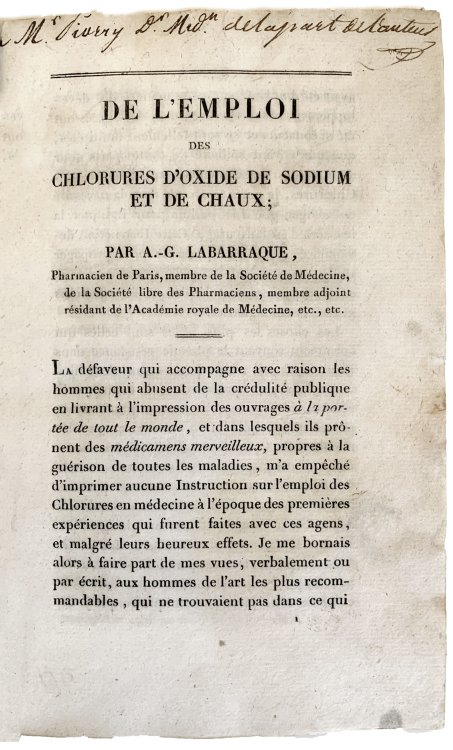 Image for De l'emploi des chlorures d'oxide de sodium et de chaux. De l'emploi des chlorures d'oxide de sodium et de chaux.