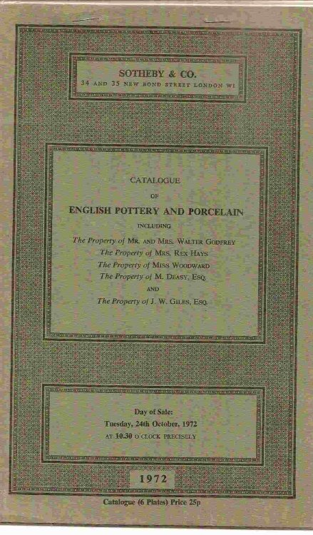 Tuesday, 24th October, 1972; Catalogue of ENGLISH POTTERY & PORCELAIN