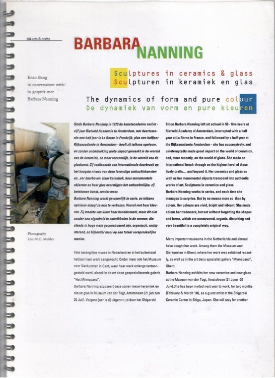 Sculptures in Ceramics & Glass, the Dynamics of Form and Pure Colour; BARBARA NANNING