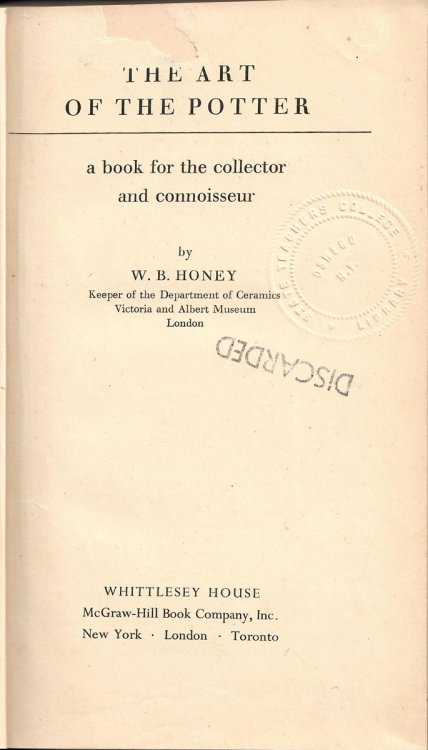A Book for the Collector & Connoisseur; ART OF THE POTTER: