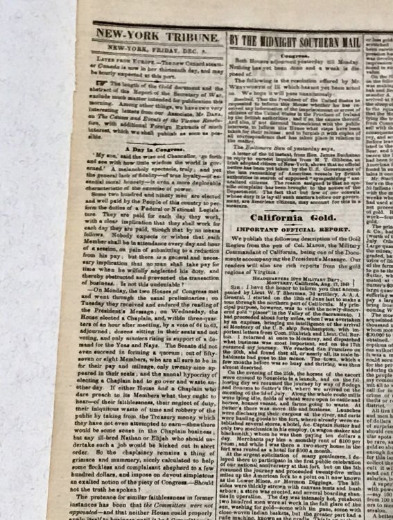 Image for California Gold. Important Official Report. In The New York Tribune for December 8, 1848 California Gold. Important Official Report. In The New York Tribune for December 8, 1848