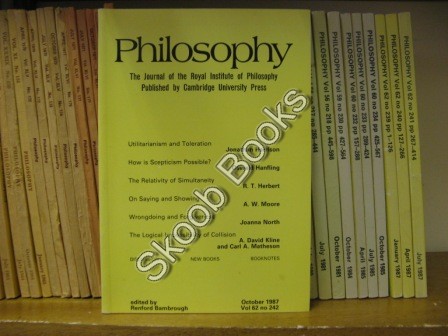 Image for Philosophy: The Journal of the Royal Institute of Philosophy: Vol. 62, No. 242, pp 415-550, October 1987 Philosophy: The Journal of the Royal Institute of Philosophy: Vol. 62, No. 242, pp 415-550, October 1987