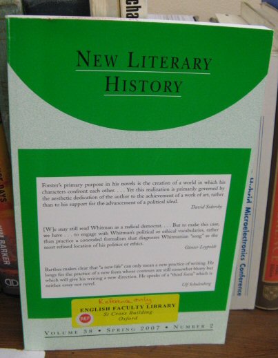 New Literary History: A Journal of Theory and Interpretation; Volume 38, Number 2, Spring 2007