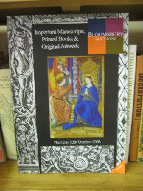 Bloomsbury Auctions: London: Important Manuscripts, Printed Books & Original Artwork: Thursday 30th October 2008