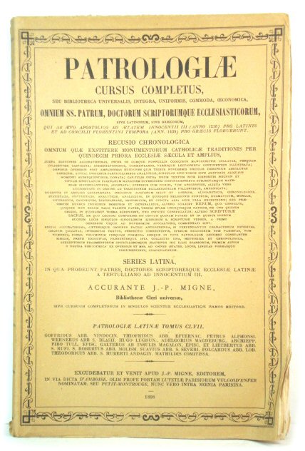 Patrologiae: Series Latina, Tomus CLVII