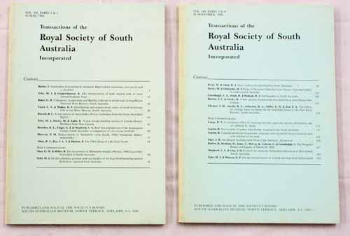 Transactions of the Royal Society of South Australia Vol 110, Parts1-4, 1986 [2 Volumes]