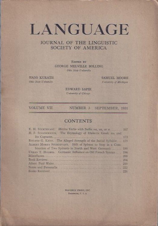 Image for Language: Journal of the Linguistic Society of America, September, 1931 Language: Journal of the Linguistic Society of America, September, 1931