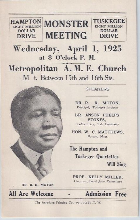 Hampton and Tuskegee Eight Million Dollar Drive; Monster Meeting Broadside and Program