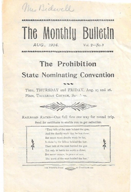 Image for The Monthly Bulletin, The Prohibition State Nominating Convention The Monthly Bulletin, The Prohibition State Nominating Convention