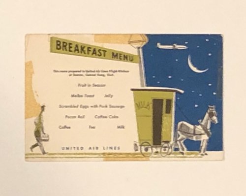United Airlines Breakfast Menu Postcard