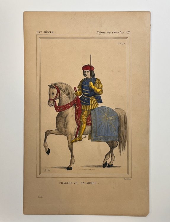 Hand Colored Engraving of Charles VII, en Armes