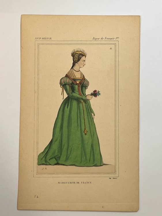 Hand Colored Engraving of Marguerite de France