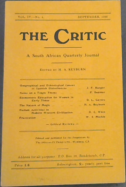 The Critic: A South African Quarterly Journal