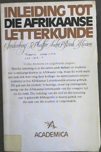 Image for Inleiding Tot Die Afrikaanse Letterkunde Inleiding Tot Die Afrikaanse Letterkunde