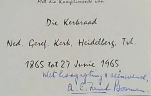 Aan God Alleen Die Eer. 1865 - 1965