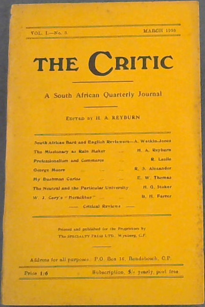 The Critic: A South African Quarterly Journal
