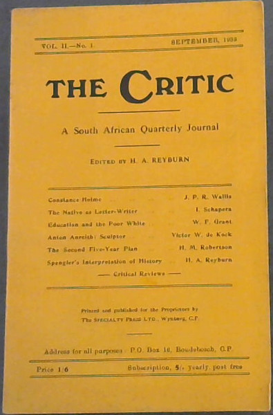 The Critic: A South African Quarterly Journal