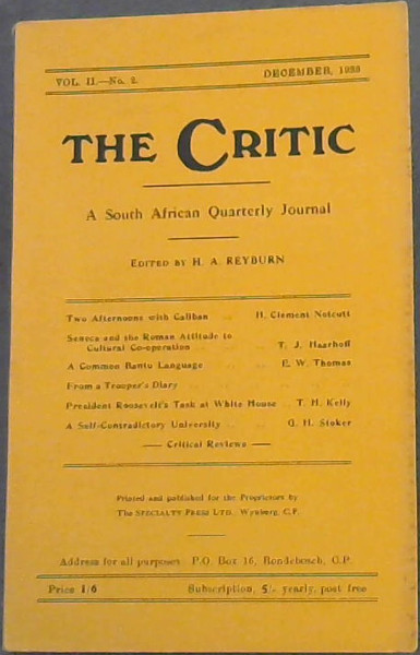 The Critic: A South African Quarterly Journal