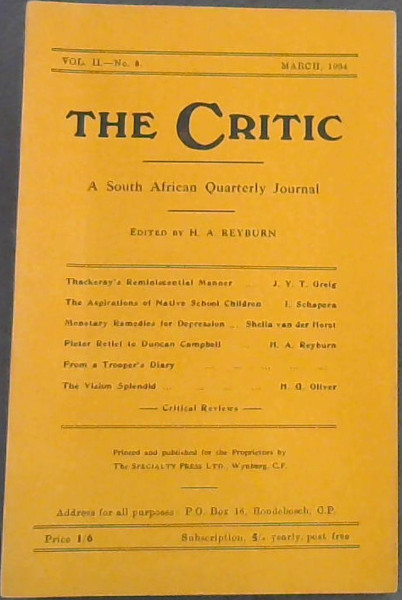The Critic: A South African Quarterly Journal