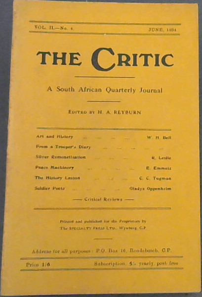 The Critic: A South African Quarterly Journal
