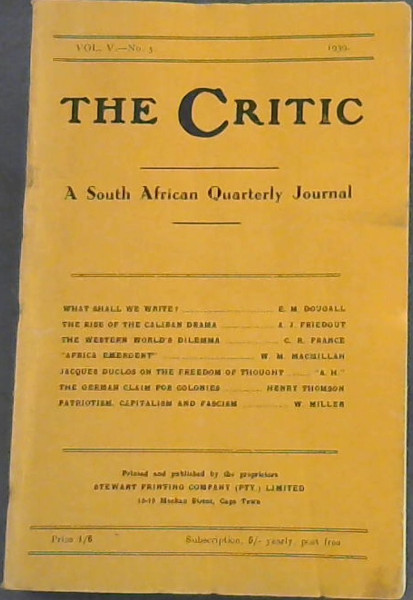 The Critic: A South African Quarterly Journal