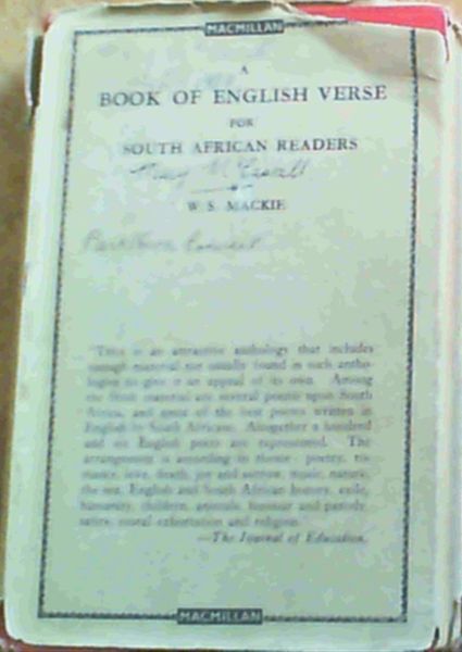 A Book Of English Verse For South African Readers