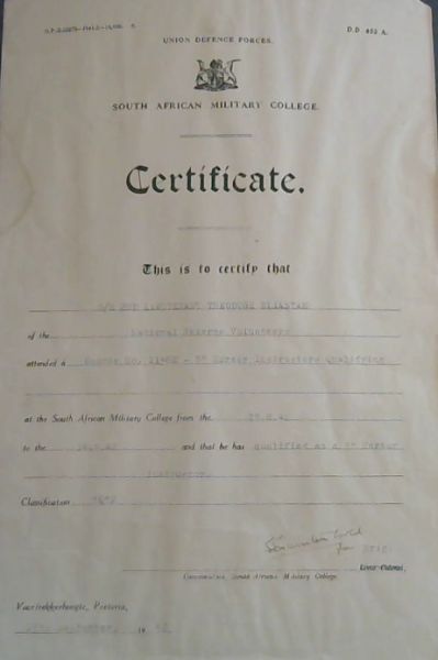 ORIGINAL CERTIFICATE: - UNION DEFENCE FORCES