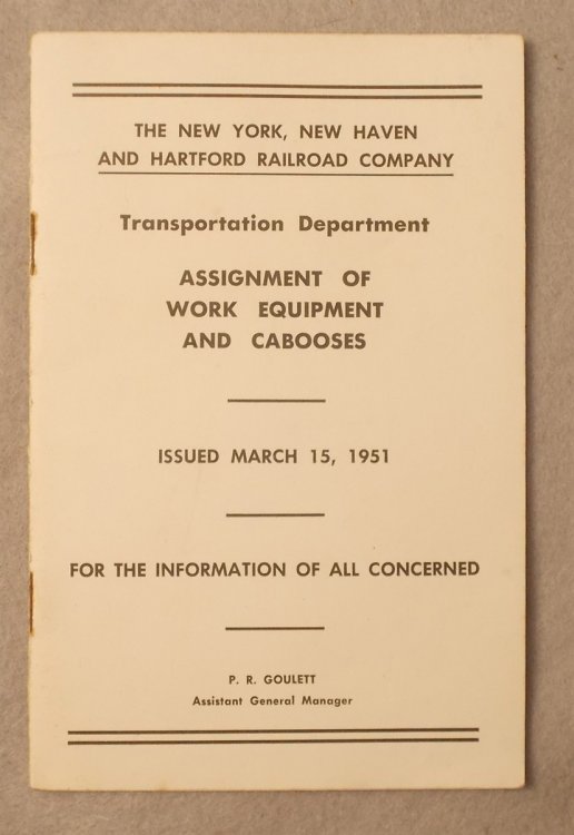 Image for Assignment of Work Equipment and Cabooses (The New York, New Haven and Hartford Railroad Co. Transportation Department) Assignment of Work Equipment and Cabooses (The New York, New Haven and Hartford Railroad Co. Transportation Department)
