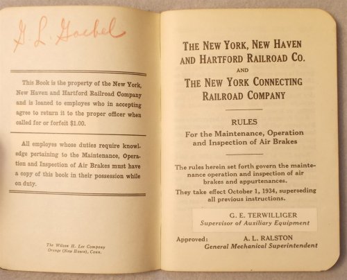 Image for Rules for the Maintenance, Operation and Inspection of Air Brakes, They Take Effect October 1, 1934: New York, New Haven and Hartford Railroad Company and Hartford Railroad Company Rules for the Maintenance, Operation and Inspection of Air Brakes, They Take Effect October 1, 1934: New York, New Haven and Hartford Railroad Company and Hartford Railroad Company