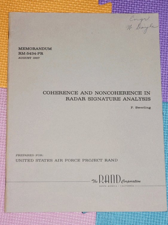 Image for Coherence and Noncoherence in Radar Signature Analysis Coherence and Noncoherence in Radar Signature Analysis
