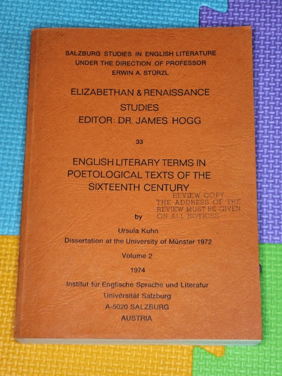 Image for English Literary Terms in Poetological Texts of the Sixteenth Century Volume 2 English Literary Terms in Poetological Texts of the Sixteenth Century Volume 2