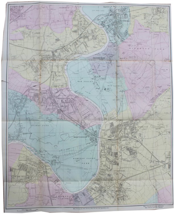 Kelly&rsquo;s Map of Richmond, Teddington, Norbiton, Kingston, Surbiton, East Molesey and Hampton.