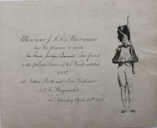 has the pleasure to invite His Honour Judge Bacon and friend to the Private View of his Work entitled &ldquo;1807&rdquo;.