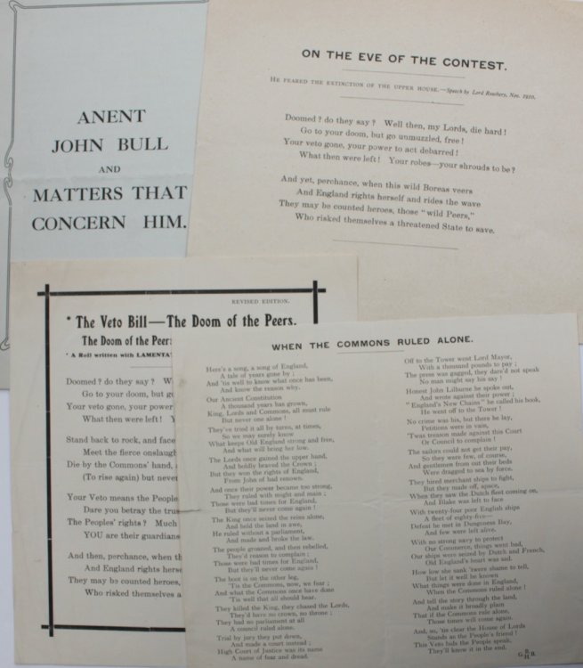 Three handbills against the bill, two signed by G.B.H.B. [with] &lsquo;Anent John Bull and Matters That Concern Him.&rsquo;