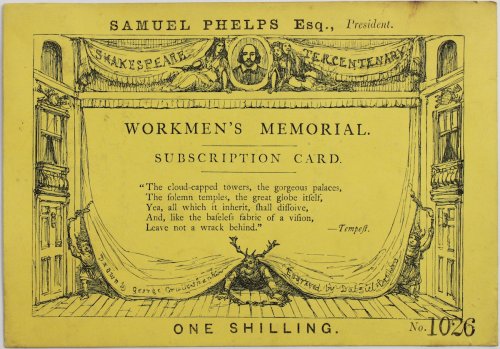 Workmen&rsquo;s Memorial. One Shilling Subscription Card. Shakespeare Tercentenary.