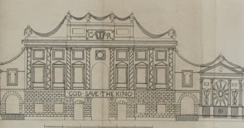 To Mark Weyland Esq. Governor, Saml. Bosanquet, Esq. Deputy Governor and the other Directors of the Bank of England This Plate of the Principal Front of the Bank shewing the disposition of the Lamps and transparent Painting.in consequence of His Majesty&rsquo;s Recovery and Public Visit to St. Paul&