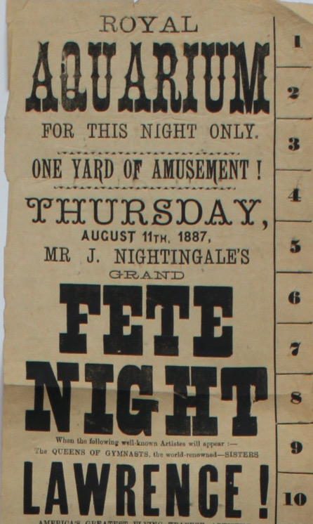 One Yard of Amusement. Mr. J.Nightingale&rsquo;s Grand Fete Night. Sisters Lawrence, the Marvellous Phydoras, 140 performers.