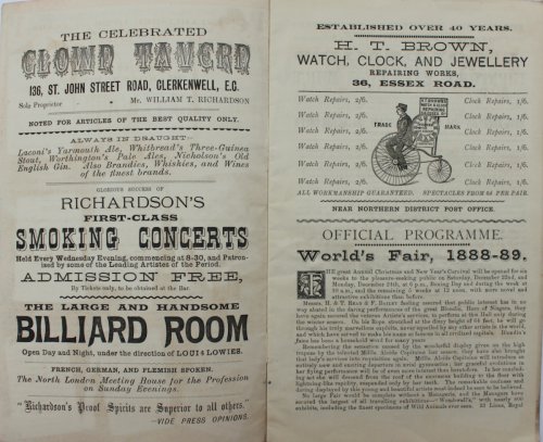 The World&rsquo;s Fair. Official Catalogue and Programme [held at] Royal Agricultural Hall. Season 1888-89.