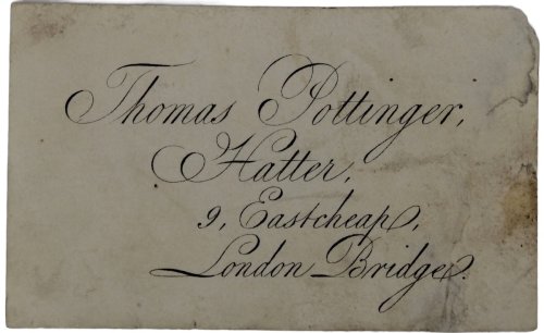 Thomas Pottinger, Hatter. 9, Eastcheap, London Bridge.