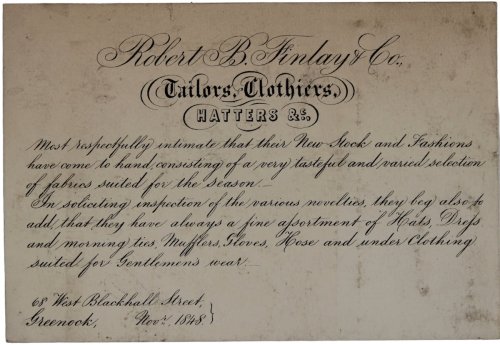 Tailors, Clothiers, Hatters, &c. 68 West Blackhall Street, Greenock.