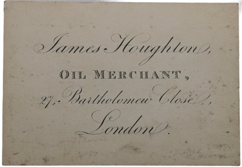 Oil Merchant, 27, Bartholemew Close, London.